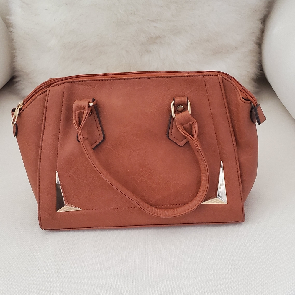 Rust Brown Handbag with Gold Hardware